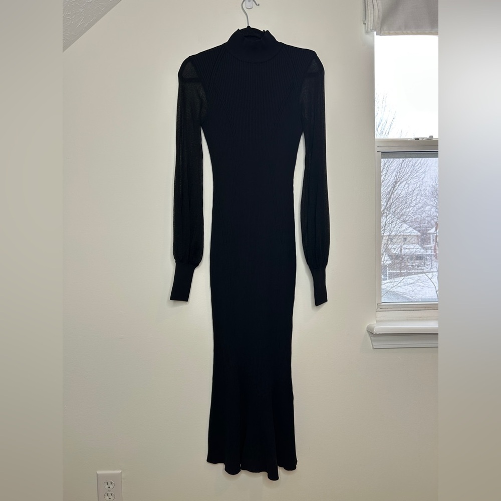 BCBGMAXAZRIA Sheer Sleeve Black Midi Sweater Dress Size XS - Picture 4 of 13